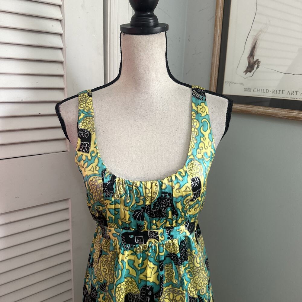 Alice + Trixie Dress Small Green Satin Paisley Babydoll Retro Y2K Soft Girl - Picture 3 of 10